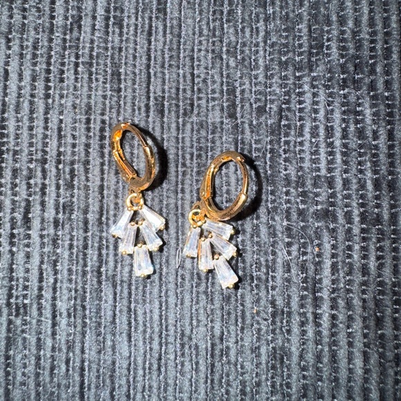 Gold Crystal Baguette Drop Hoop Earrings - Women Jewelry - Picture 2 of 3